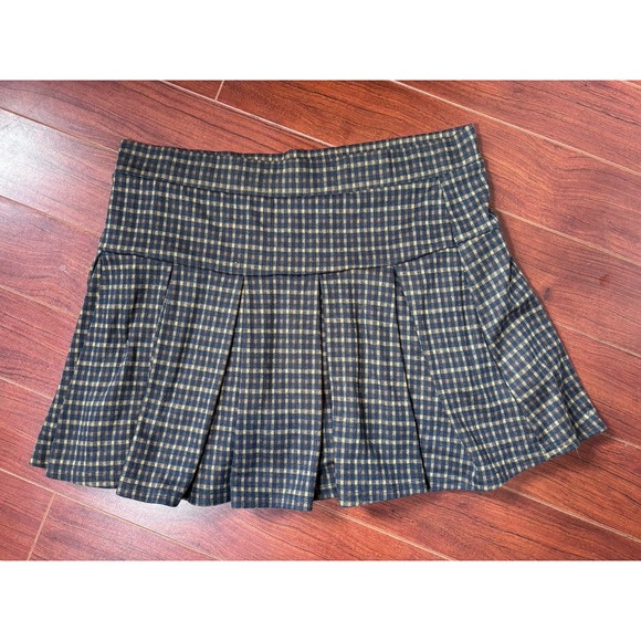 American Eagle Pleated Brown Blue Plaid Mini Skirt Size Medium Y2k Preppy - Picture 6 of 6